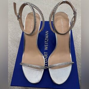 Stuart Weitzman Silver Sandals with Rhinestone Accents